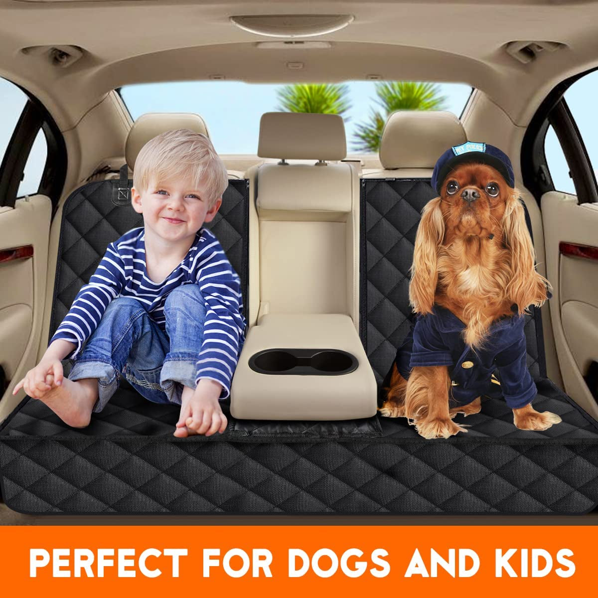 Pet Hair&Grime Shield Dog Car Seat Cover, Back Seat Cover for Dogs Pet Car Seat Protector Waterproof Bench Car Seat Cover, Non-Slip Rear Seat Cover Fits Middle Armrest for All Cars Trucks Suvs - Black