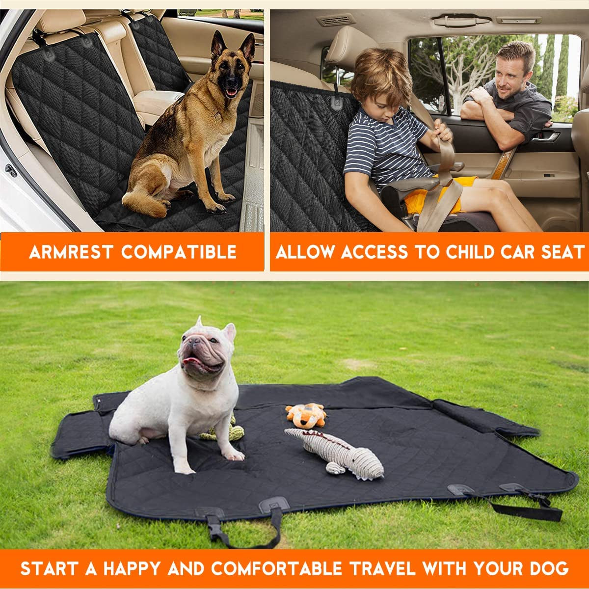 Pet Hair&Grime Shield Dog Car Seat Cover, Back Seat Cover for Dogs Pet Car Seat Protector Waterproof Bench Car Seat Cover, Non-Slip Rear Seat Cover Fits Middle Armrest for All Cars Trucks Suvs - Black
