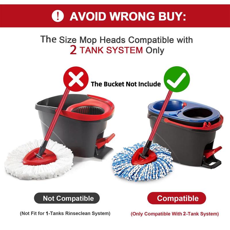 Spin Mop Heads & Scrub Brush Refills for O-Cedar Rinse Clean 2 Tank Microfiber Replacement without Bucket or Handle Machine Washable Reusable Eco-Friendly Choice