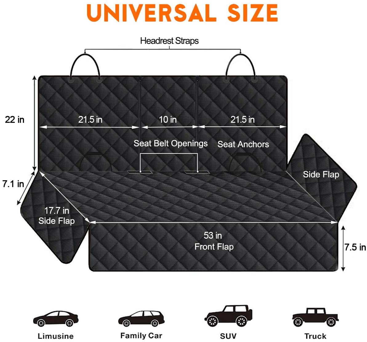 Pet Hair&Grime Shield Dog Car Seat Cover, Back Seat Cover for Dogs Pet Car Seat Protector Waterproof Bench Car Seat Cover, Non-Slip Rear Seat Cover Fits Middle Armrest for All Cars Trucks Suvs - Black