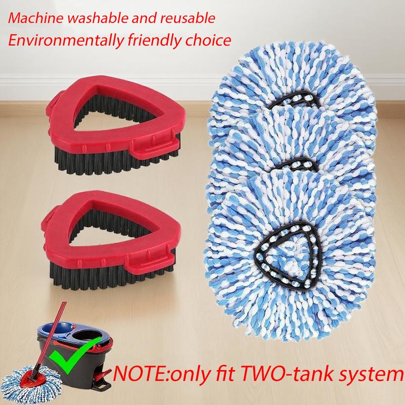 Spin Mop Heads & Scrub Brush Refills for O-Cedar Rinse Clean 2 Tank Microfiber Replacement without Bucket or Handle Machine Washable Reusable Eco-Friendly Choice