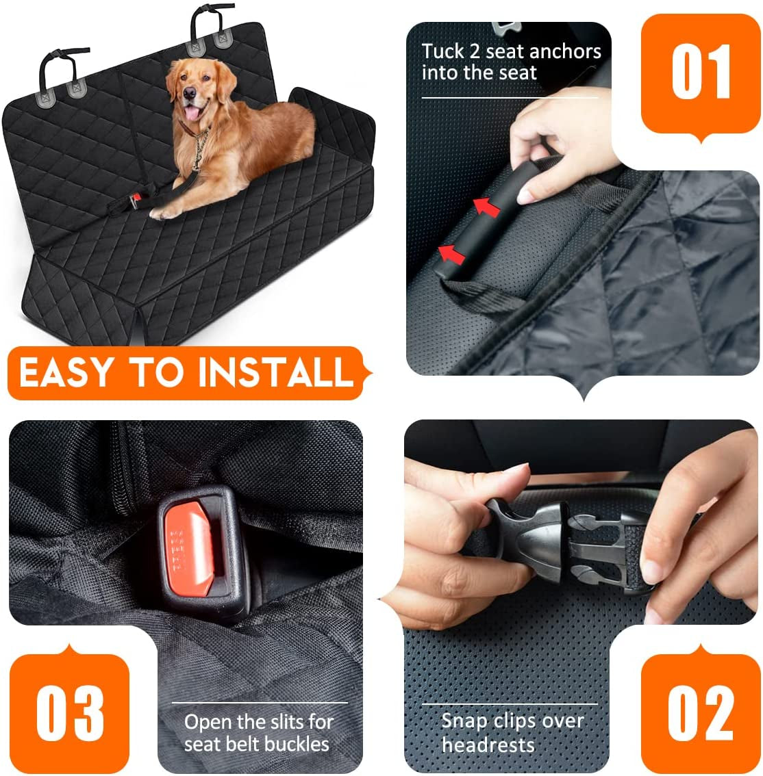 Pet Hair&Grime Shield Dog Car Seat Cover, Back Seat Cover for Dogs Pet Car Seat Protector Waterproof Bench Car Seat Cover, Non-Slip Rear Seat Cover Fits Middle Armrest for All Cars Trucks Suvs - Black
